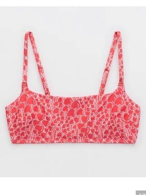 aerie red Pink Heart Print Bikini Top and Bottoms
